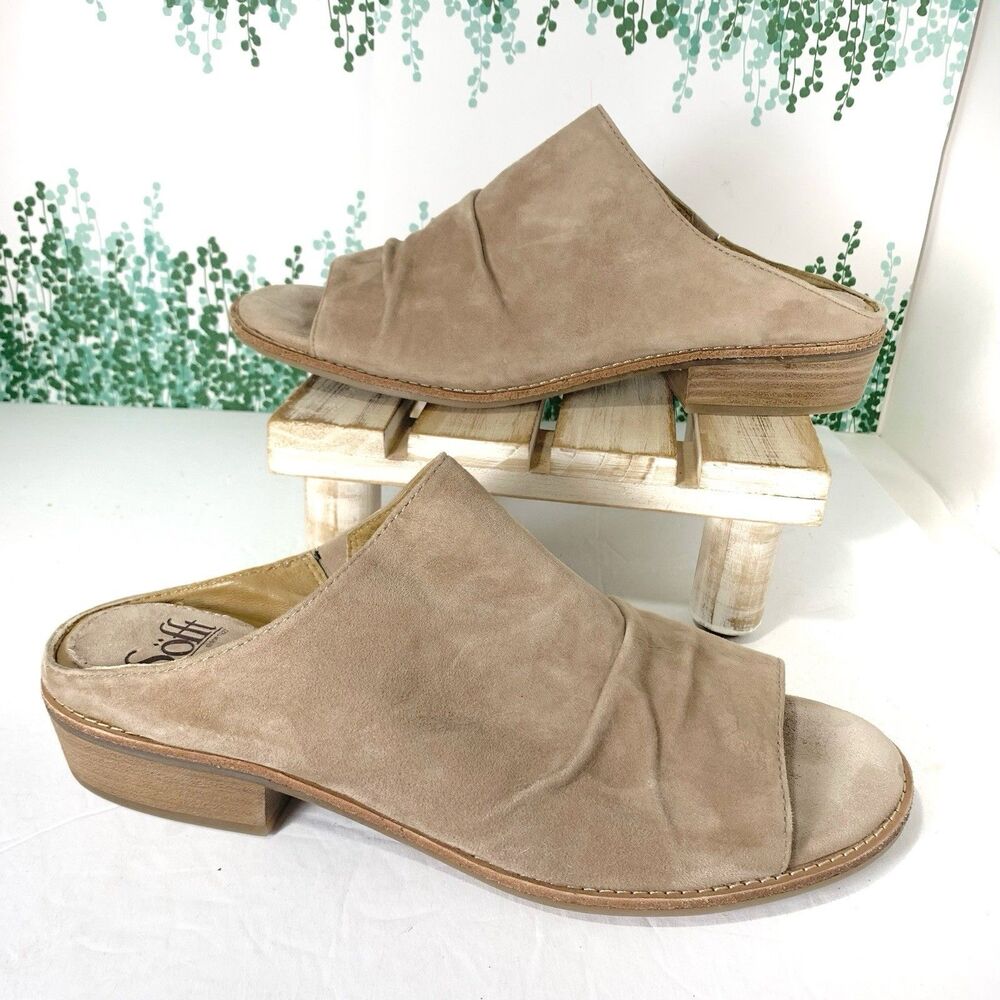 Sofft Sandstone Suede Leather Open Toe Slide Sandals Size 9 Womens